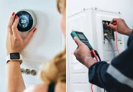 person changing temp and technician fixes hvac